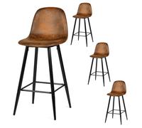 MEUBLE COSY Set di 4 Sgabelli da Bar con Poggiapiedi Altezza di 72.5cm e Schienale Sedia Alta Cucina Vintage Pelle Scamosciata Gambe in Metallo