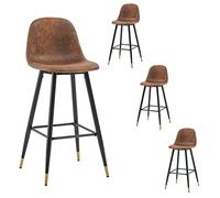 MEUBLE COSY Set di 4 Sgabelli da Bar con Poggiapiedi Altezza di 76cm e Schienale Sedia Alta Cucina Vintage Pelle Scamosciata Gambe in Metallo, Nero e Oro