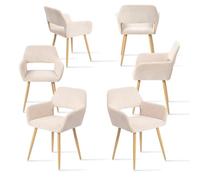 MEUBLE COSY Set di 6 Sedie da Pranzo Scandinavo Imbottito con Schienale Braccioli Poltrona in Velluto a Coste per Cucina Sala Soggiorno Camera Ufficio, Beige Chiaro
