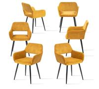 MEUBLE COSY Set di 6 Sedie da Pranzo Scandinavo Imbottito con Schienale Braccioli Poltrona in Velluto a Coste per Cucina Sala Soggiorno Camera Ufficio, Giallo