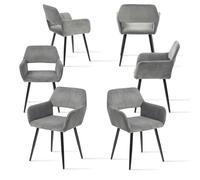 MEUBLE COSY Set di 6 Sedie da Pranzo Scandinavo Imbottito con Schienale Braccioli Poltrona in Velluto a Coste per Cucina Sala Soggiorno Camera Ufficio, Grigio