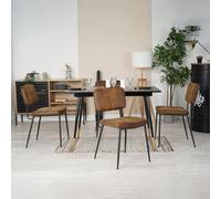 MEUBLE COSY Set di Mobili per Sala da Pranzo da 5 Pezzi con 1 Tavolo Allungabile e 4 Sedie in Pelle Scamosciata, Struttura in Acciaio per Cucina e Soggiorno, Nero + Oro + Marrone