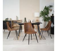 MEUBLE COSY Set di Mobili per Sala da Pranzo da 5 Pezzi con 1 Tavolo Allungabile e 4 Sedie in Pelle Scamosciata, Struttura in Acciaio per Cucina e Soggiorno, Nero + Oro + Marrone