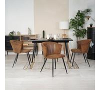 MEUBLE COSY Set di Mobili per Sala da Pranzo da 5 Pezzi con 1 Tavolo Allungabile e 4 Sedie in Pelle Scamosciata, Struttura in Acciaio per Cucina e Soggiorno, Nero + Oro + Marrone