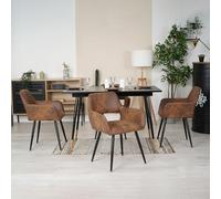 MEUBLE COSY Set di Mobili per Sala da Pranzo da 5 Pezzi con 1 Tavolo Allungabile e 4 Sedie in Pelle Scamosciata, Struttura in Acciaio per Cucina e Soggiorno, Nero + Oro + Marrone