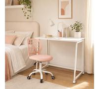 MEUBLE COSY Set Scrivania e Sedia da Ufficio Salvaspazio per Lavorare e Studiare da Casa, Bianco + Rosa