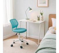 MEUBLE COSY Set Scrivania e Sedia da Ufficio Salvaspazio per Lavorare e Studiare da Casa, Bianco + Turchese