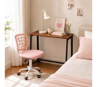MEUBLE COSY Set Scrivania e Sedia da Ufficio Salvaspazio per Lavorare e Studiare da Casa, Marrone + Rosa