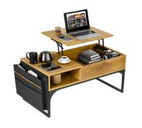 MEUBLE COSY Tavolino da Caffè Sollevabile e Allungabile Tavolini da Salotto Divano Tavolo con Spazio Interno e Scomparto Aperto Borsa Portaoggetti per Soggiorno, Marrone Chiaro, 100x50x45cm