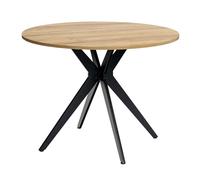 MEUBLE COSY Tavolo da Pranzo Rotondo da Cucina Sala Soggiorno Ufficio, Stile Retro, per 4 Persone, Struttura in Metallo, Rovere + Nero, 100x100x75cm
