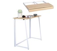 MEUBLE COSY Tavolo Pieghevole Scrivania Portatile Postazione di Lavoro per Computer Soggiorno Ufficio Piccoli Spazi, Facile da Montare, Struttura in Metallo, Rovere e Bianco