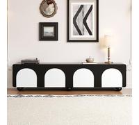 Meuble TV noir et blanc 180 cm pour TV jusqu'à 80" ec façade arquée et 2 tiroirs - Design moderno - Noir mat - Pieds sfériques - Meuble TV stable pour salon