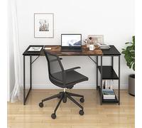 meublescosy MEUBLE COSY Scrivania per Computer con 2 Ripiani, Tavolo da Lavoro per Ufficio Camera da Letto Soggiorno, Struttura in Acciaio, Marrone Vintage e Nero, 140x60x74cm