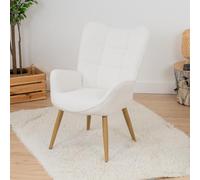meublescosy Poltrona Imbottita Sedia da Salotto con Braccioli Beige | Poltroncina Relax in Tessuto Bou on Schienale Alto e Cuscino Spesso Gambe in Metallo per Camera da Letto Soggiorno