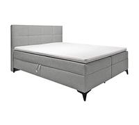Meubletmoi Aisha - Set letto boxspring, 160 x 200 cm, in tessuto melange grigio, con cassapanca + testiera + materasso + cuscini