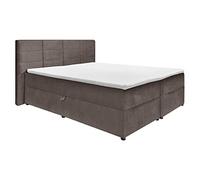 Meubletmoi Brandon - Confezione letto boxspring, 180 x 200 cm, in velluto, colore: tortora con cassapanca + testiera + materasso + coprimaterasso