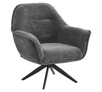 Meubletmoi Edward - Poltrona girevole a 360° con braccioli in tessuto morbido grigio e base in metallo nero, design moderno e alla moda