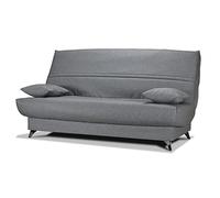 Meubletmoi Harold - Panca letto a clic clac 130 x 190 cm, con rivestimento in tessuto grigio melange, materasso Bultex® spessore 14 cm, piedi in metallo e 2 cuscini decorativi