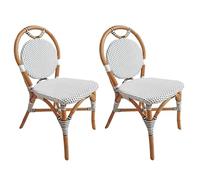 Meubletmoi Pigalle - Set di 2 sedie da bistrot in rattan naturale, seduta e schienale a scacchiera, colore: nero e bianco, sintetico intrecciato, stile vintage parigino, artigianato