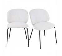 Meubletmoi Set di 2 sedie da pranzo in tessuto ciniglia beige ecru con gambe in metallo nero - comfort ed eleganza moderna - Lisette