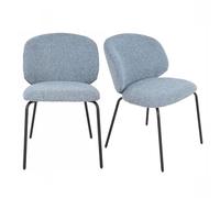 Meubletmoi Set di 2 sedie da pranzo in tessuto ciniglia blu chiaro grigio con gambe in metallo nero - comfort ed eleganza moderna - Lisette
