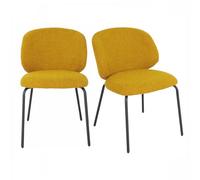 Meubletmoi Set di 2 sedie da pranzo in tessuto ciniglia giallo senape con gambe in metallo nero - Comfort ed eleganza moderna - Lisette