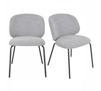 Meubletmoi Set di 2 sedie da pranzo in tessuto ciniglia grigio chiaro con gambe in metallo nero - comfort ed eleganza moderna - Lisette