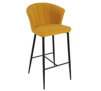 Meubletmoi Sgabello Bar H. 105 cm Seggiolone Schienale Forma di Conchiglia in Tessuto Giallo Senape con Base e Poggiapiedi in metallo Nero - Atmosfera Chic e retrò - Montreal