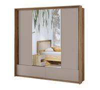 Meublorama Armadio a 2 Porte con specchi, 2 cassetti, Appendiabiti e 5 Ripiani Color Rovere e Beige.