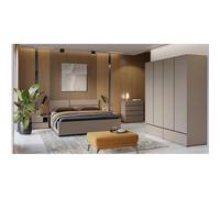 Meublorama Camera Completa Havana Beige e Nero - Letto con Contenitore 180x200, Armadio 4 Porte, comodini e cassettiera