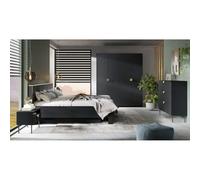 Meublorama Camera completa Mondo - Nero strutturato e dorato - Letto 180 x 200 cm con rete + armadio + cassettiera + 2 comodini