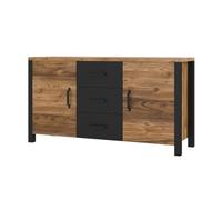 Meublorama Credenza 150cm Collezione Darwin. Colore Abete e Nero. 2 Porte e 3 cassetti.