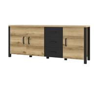 Meublorama Credenza XL 190cm Collezione Darwin. Colore Quercia Chiara e Nero. 3 Ante e 3 cassetti.
