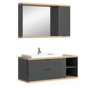 Meublorama Set Bagno NOYA Grigio - Mobile sotto lavabo + Specchio con Contenitore, da Appendere