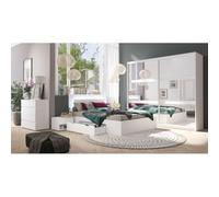 Meublorama Set Camera NOFI - Letto 140x200 cm con Rete a doghe, 2 cassetti, comodini, Armadio e cassettiera - Bianco