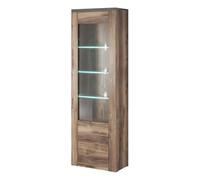 Meublorama Vetrina Alta Design con Una Porta e Illuminazione LED Collezione Santiago. Color Noce e Nero Effetto Legno.