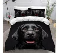 MEVASA Set di biancheria da letto con Labrador Retriever, biancheria da letto in microfibra per adolescenti, con cane nero 3D, 3 pezzi, anallergico, set copripiumino matrimoniale con cerniera, 200 x