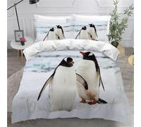MEVASA Set di biancheria da letto in microfibra con pinguino, set di biancheria da letto invernale e neve 3D, anallergico, per letto matrimoniale, con cerniera, 200 x 200 cm