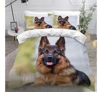 MEVASA Set di biancheria da letto matrimoniale con pastore tedesco, in microfibra, per adolescenti, cani, 3D, per letto matrimoniale piccolo, 3 pezzi, anallergico, con cerniera, 200 x 200 cm