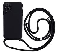 MEVIS Cover Compatible con Samsung Galaxy A12 5G,Cover con Pratico Cordino,con Cordino TPU Corda Silicone Case Bumpe-Nero