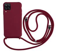 MEVIS Cover Compatible con Samsung Galaxy A12 5G,Cover con Pratico Cordino,con Cordino TPU Corda Silicone Case Bumpe-Rosso