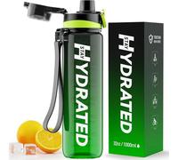Mevoly Borraccia 1 Litro, Borraccia Palestra con Orari per Bere, Borraccia Sportiva Motivazionale 1L senza BPA, Antigoccia, Trasparente Bottiglia Acqua per Ufficio, Scuola, Trekking Bottle