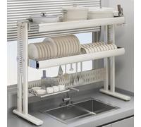 MEVZHH Drainatori Di Piatti, Escurridor De Platos Para Fregadero Multifunzistoccaggio Piatti Rack Risparmiatore Di Spazio Adattor la Custodia Del Piano da Cucina/Bianco Sile Layer/103Cm/40 Pollici