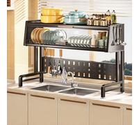 MEVZHH Drainatori Di Piatti, Scaffale Di Drenaggio Di Piatti a Tre Livelli con Lunghezza Regolabile: 59-84 cm / 23-33 Pollici/Stile Di Base Nero