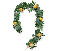 MEVZHH Fiori Artificiali, Cordi Nataler Porta Anteriore 6.5 Ft Artificiale Verde Eucalipto Guirlanda Foglie Vite con Fiori Di Rosa Piante Sospese Parete Ivy Corona Decoraziper Casa Cordi Matrimonio/F