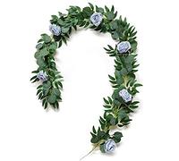 MEVZHH Fiori Artificiali, Cordi Nataler Porta Anteriore 6.5 Ft Artificiale Verde Eucalipto Guirlanda Foglie Vite con Fiori Di Rosa Piante Sospese Parete Ivy Corona Decoraziper Casa Cordi Matrimonio/e