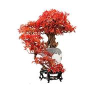 MEVZHH Fiori Artificiali, Pianta in Vaso Di Simulazipianta Artificiale Che Accoglie il Pino Bonsai Foglia D'Acero Rossa Falso Albero Micro Paesaggio Decorazicinese Dell'Ufficio Domestico 23,6 Pollici