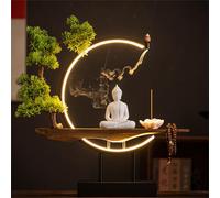 MEVZHH Grande Statua Di Buddha con Tavolo Circolare a Led e Albero Artificiale, 3D Mural Sconcep, Zen Wall Decor, Buddha Figura Luce per Liviroom, Porch/1