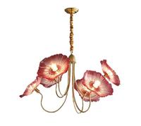 MEVZHH Lamadari Nordici Moderni, con 6 Luci,Pade a Sospensidi Luci a Sospensiin Vetro a Foglia Di Loto, Illuminazia Sospensifloreale Classica Franceser il Soggiorno Camera da Letto (Chiara)/Rosso