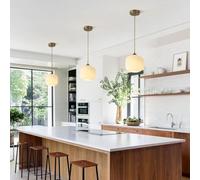 MEVZHH Lampadari, Illuminazia Soffittopadario in Vetro Bianco Latte Cucina Isola Sospensiluce Mezzo Secolo Oro Sospensilampada Moderna Stile Nordico Luci Sfera Fissaggio Vetro a Costelle Luce a Soffit